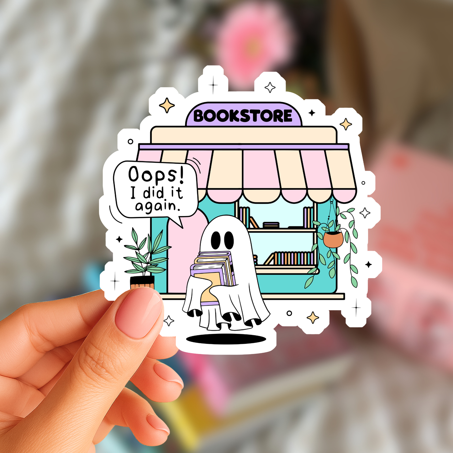 Cute Bookstore Ghost Sticker