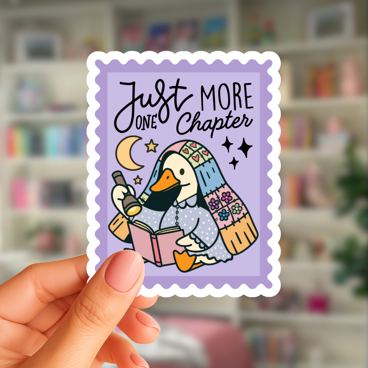 Just One More Chapter Duck Book Stamp Sticker