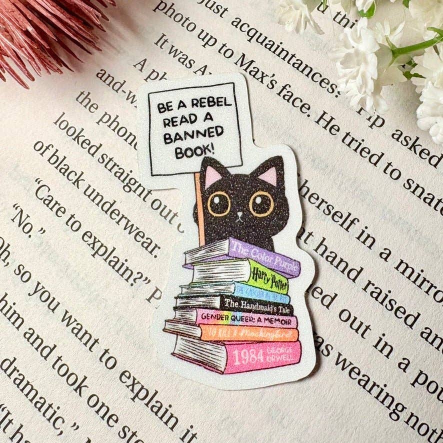 Be a Rebel, Read Banned Books Cat 2 inch Sticker
