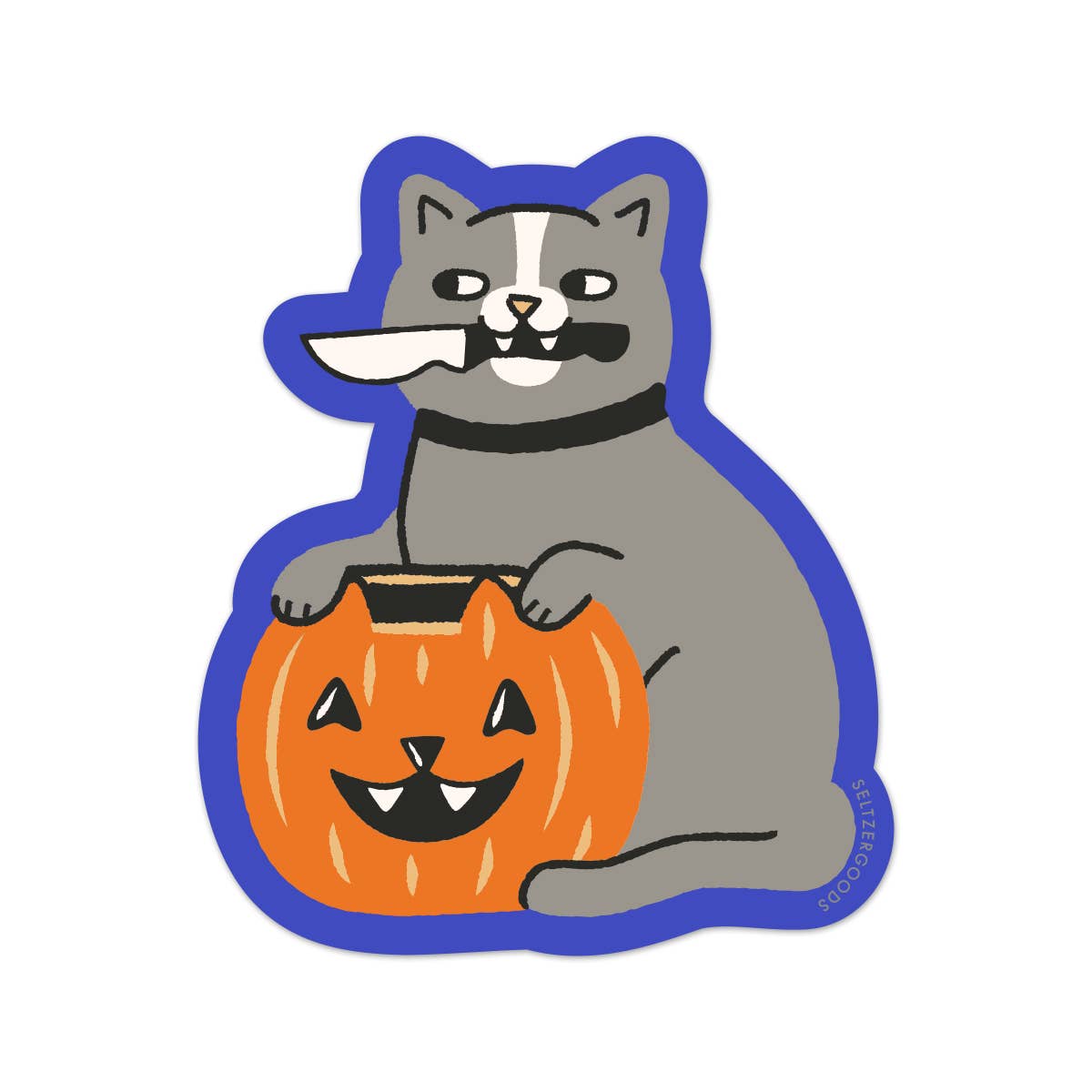 Pumpkin Carving Cat Sticker