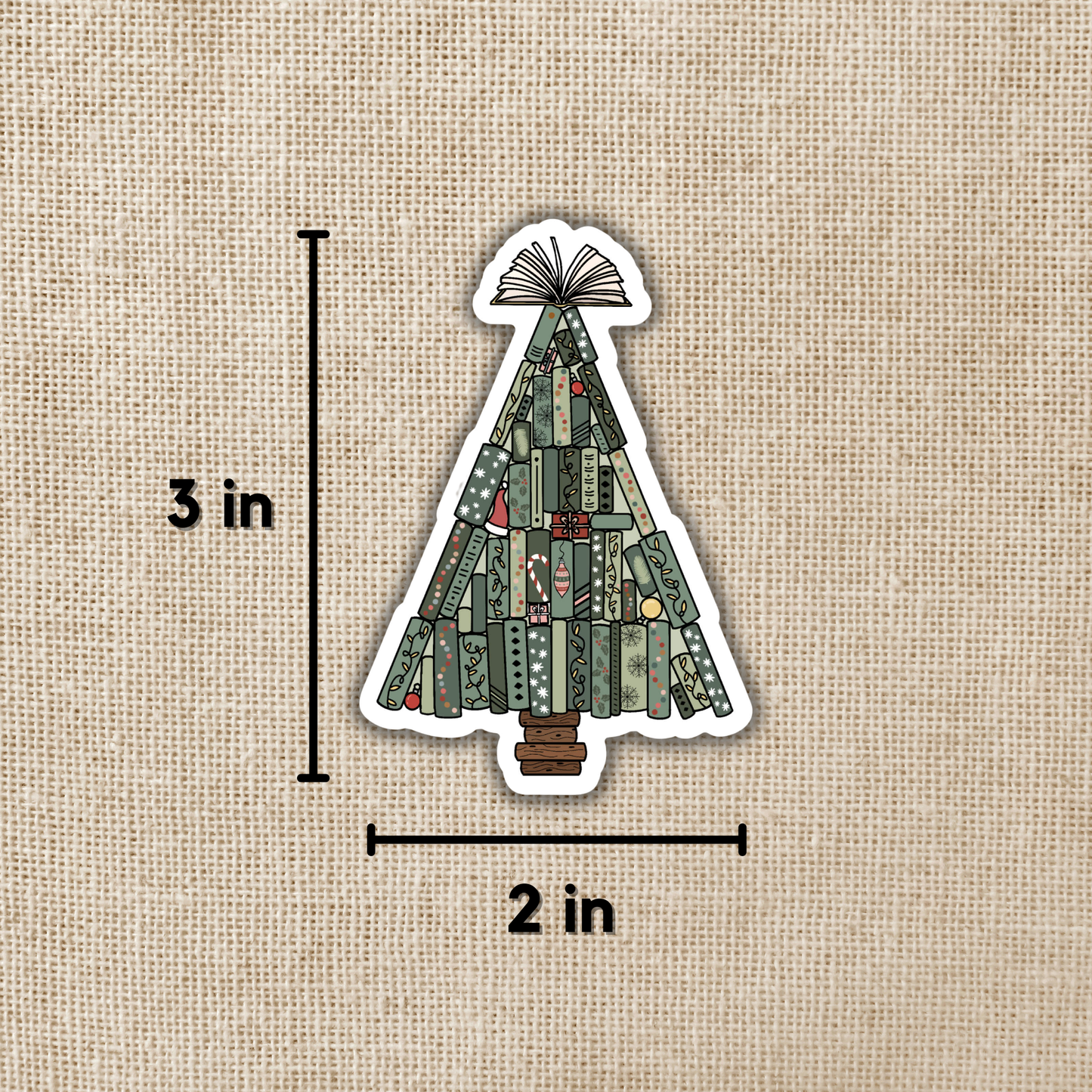 Book Christmas Tree Sticker, 3-inch