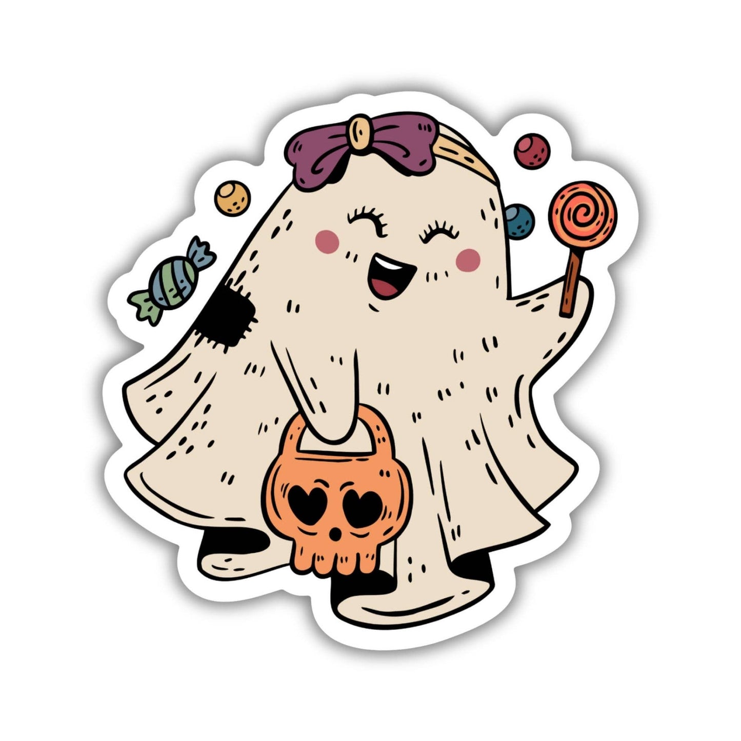 Cute Ghost Trick-or-Treating Sticker