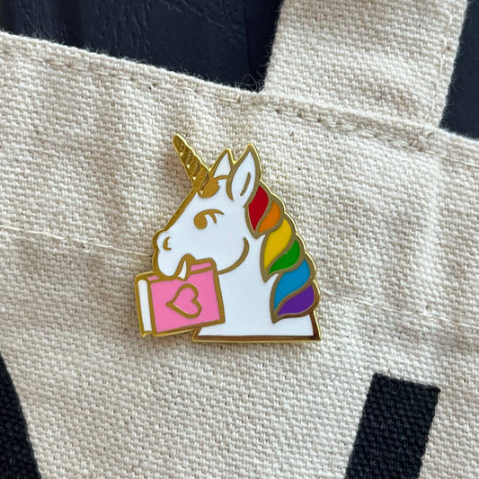 Bookish Unicorn enamel pin - in 4 colors - castlecore: Rainbow Mane