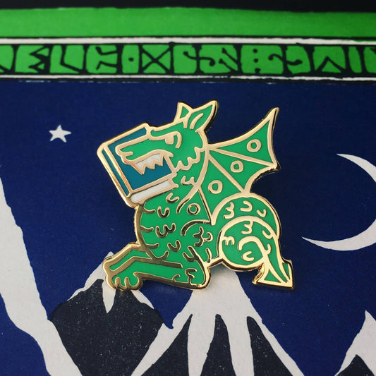 Book Wyrm enamel pin - Book Dragon pin in 4 colors: Green