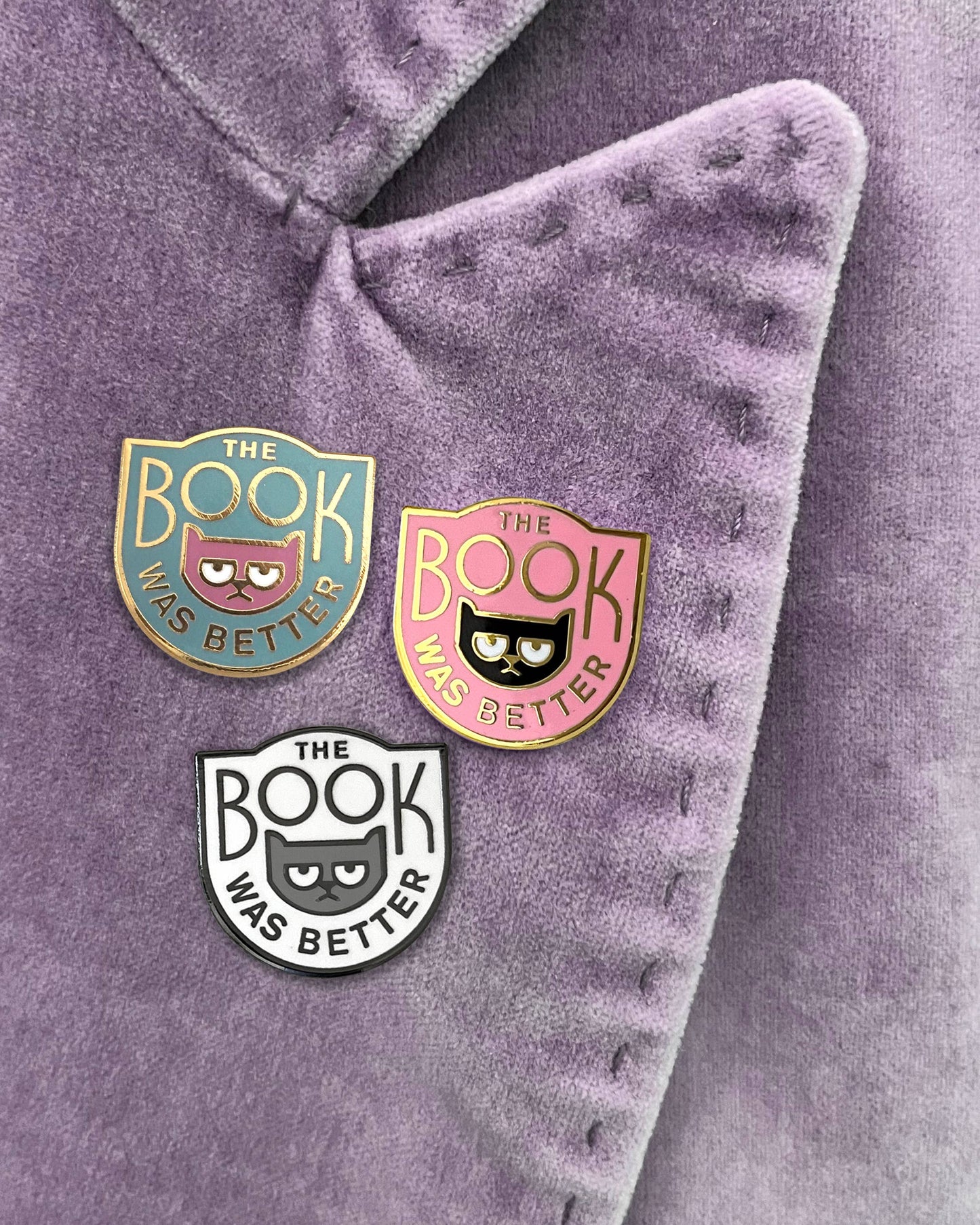 The Book Was Better enamel pin - book snob cat pin: Gold/teal/maroon