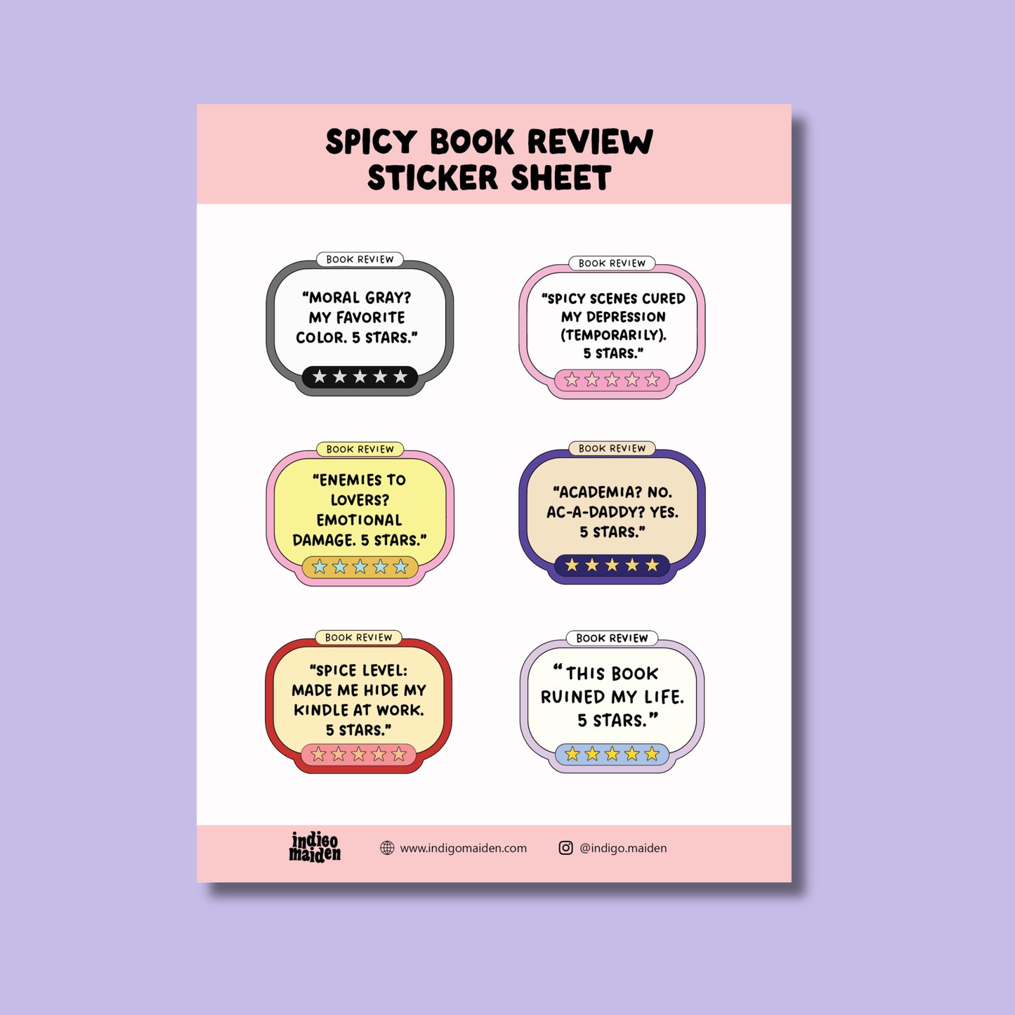Spicy Book Review Bookish Sticker Sheet