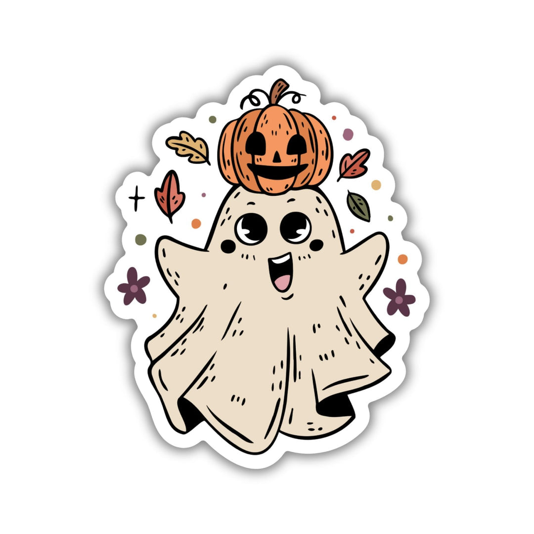 Cute Ghost With Pumpkin Sticker