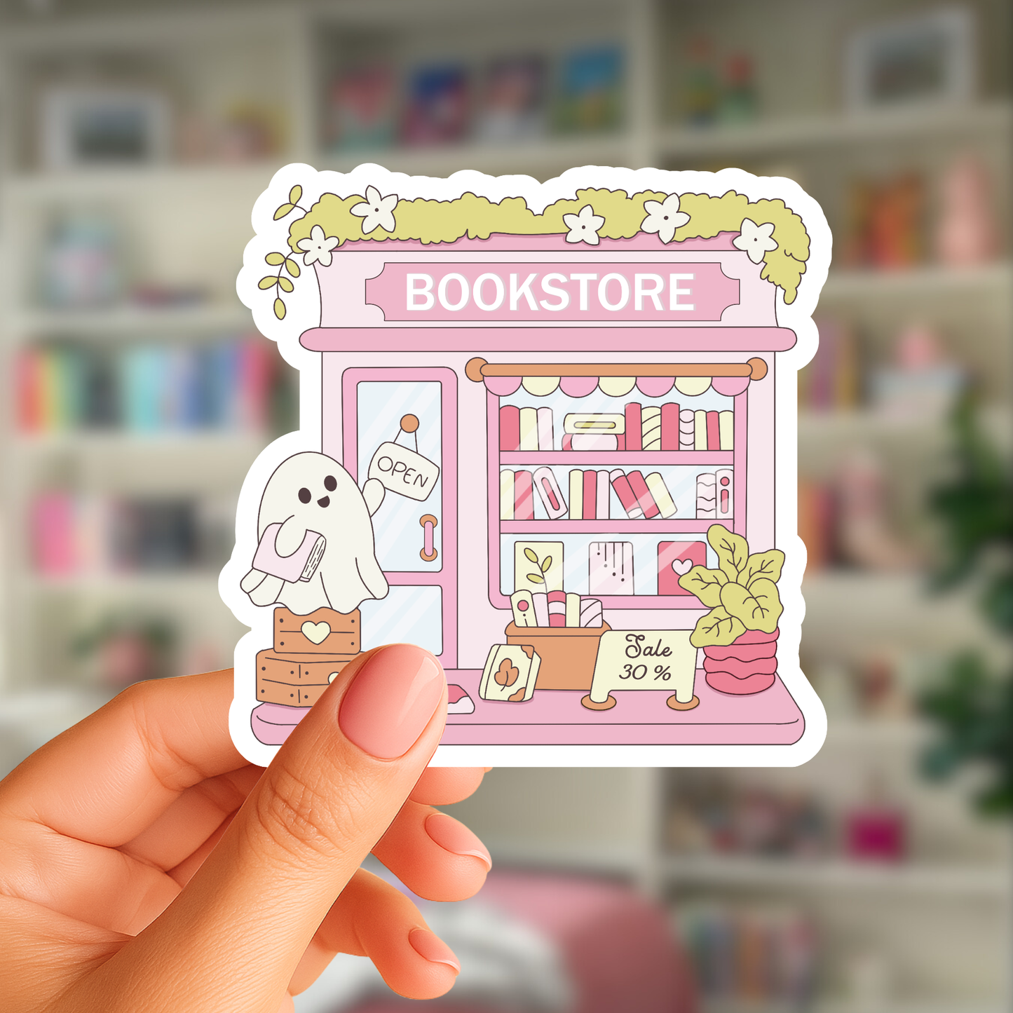 Pink Ghost Bookstore Sticker