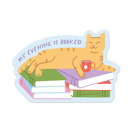 Evening Booked Cat Sticker
